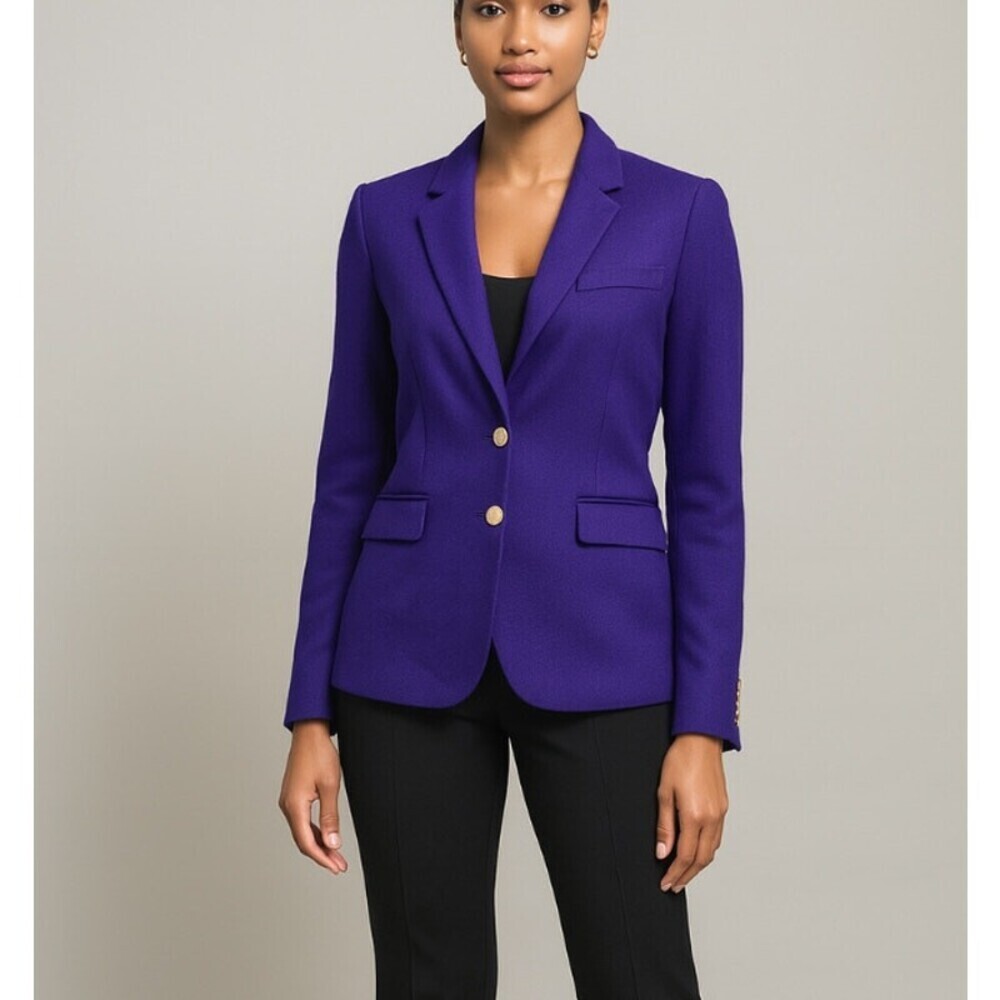 J. Crew blazer school boy jacket purple gold hardware wool blend SZ 0